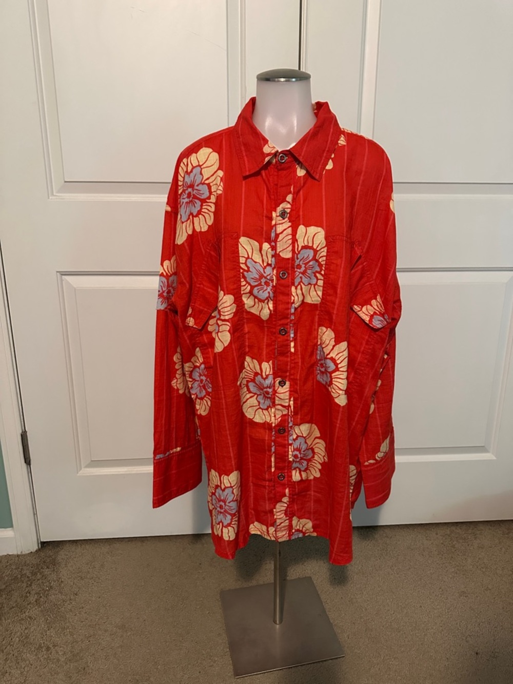 Free People Red Floral Button-Down Shirt